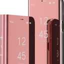 Case for Galaxy S24 Ultra Case Slim Mirror Design Clear View Flip Bookstyle Ultra Slim Protecter Shell with Kickstand Protective Case for Samsung Galaxy S24 Ultra Mirror PU Rose Gold