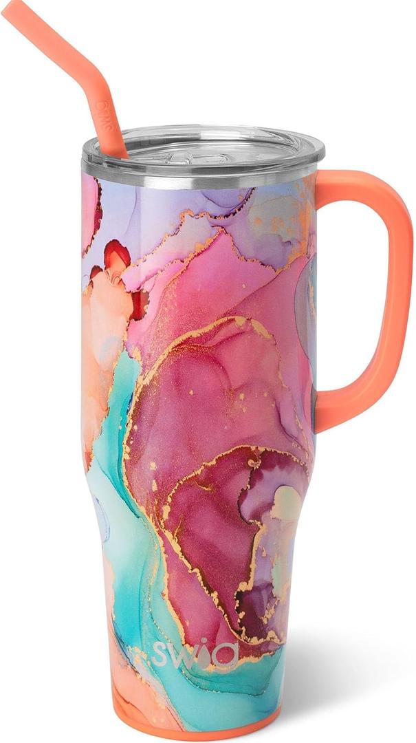 Swiglife 40oz Mega Mug, 40 oz Tumbler with Handle and Straw, Cup Holder Friendly, Dishwasher Safe, Extra Large Insulated Tumbler, Stainless Steel (Dreamsicle)