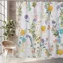 Floral Shower Curtain Yellow Purple Wildflower Spring Botanical Nature,Boho Floral Fabric Shower Curtain for Bathroom Decor 72x72 Inch