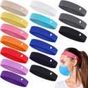 16 Pieces Headbands with Buttons for Mask Non Slip Wide Nursing Headbands for Women Elastic Ear Protection Holder for Nurse Gift Spa Yoga Sports(Button Style)