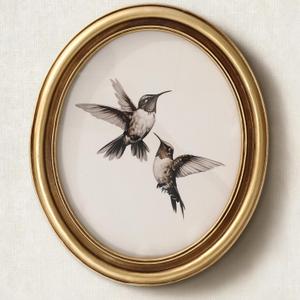 JarThenaAMCS Vintage Gold Framed Wall Art Hummingbird Canvas Prints Ornate Antique Style Picture Frame Sketch Painting for Living Room Bedroom Home Farmhouse Mantel Table Wall Decor, 11.4 x 9.6 Inch