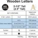 182 Pieces 2-1/2 Inch (2.5") Wooden Letters Craft Wood Letter Unfinished Alphabets with Extras Wall Decor