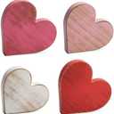 COCHIE Wooden Hearts Valentines Decorations Indoor, Wood Heart Blocks Tiered Tray Decor Set of 3, Red Pink White Valentine Decoration for Home Party Office Shelf Door (Retro)