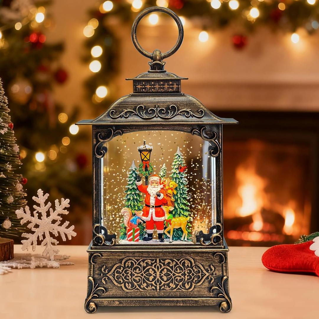 Santa Snow Globe, Reindeer and Christmas Tree Theme, Light up Christmas Snow Globes with Music 6-Hour Timer, Battery-Powered or USB-Powered Gifts for Women Men and Kids, Indoor Christmas Decorations (Santa Claus Animals 104)