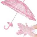 Solnique Mini White/ Pink Lace Parasol with Floral Gloves, Vintage Lace Umbrella for Wedding Decor, Tea Party & Photography Props
