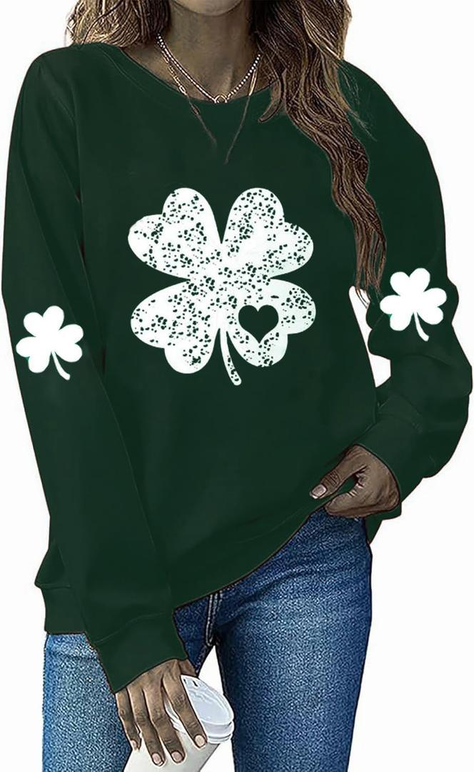Yimoya St Patricks Day Sweatshirt Women Lucky St Patty Day Shirt Long Sleeve St Patricks Graphic Tops (Small, 3-green)