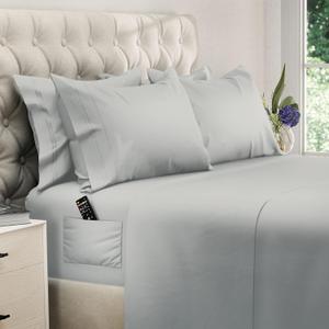 DREAMCARE King Size Sheets Set - 6 pcs Breathable Cooling Bed Sheets - up to 21" Extra Deep Pocket King Sheet Set with Side Pockets - Extra Soft 100% Brushed Hypoallergenic Hotel Luxury Bedding L-Gray