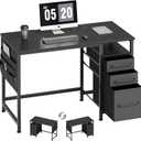 Maihail Small Desk with Drawers, 40 inch Computer Desk with Shelves, Writing Desk with Storage, Small Office Desk with Metal Frame, Black