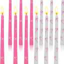 Set of 12 Bow-Printed Taper Candles 10 Inch - Smokeless, Dripless, Long Burn Time, White & Pink Decorative Candles for Wedding, Birthday, Dinner, Holiday Decor & Romantic Gifts