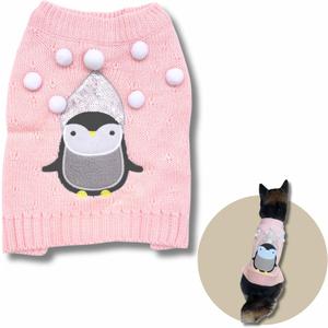 2 x Cute Sweater for Dogs and Cats Soft Flannel Pet Outfit Warm and Cozy Animal Hoodie Small to Large Pet Clothes for Halloween Parties and Everyday Wear (Large, Pink Pinguin)