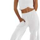 LAMISSCHE Womens Loungewear Set 2 Piece Outfits Sets Cropped Tops and Wide Leg Pants with Pockets Tracksuit (Large, White)