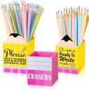 Wooden Pencil Holder for Teach Must Haves Classroom Essentials, Pencil Dispenser for Classroom Must Haves Organization, 3-Piece Dull And Sharp Pencil Parking Eraser Buckets(Classic)