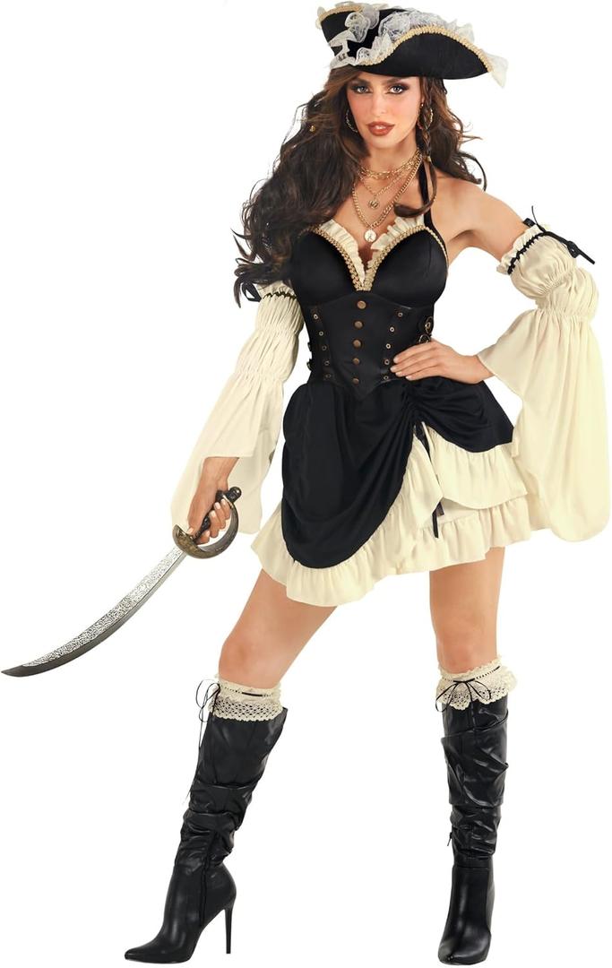 Morph Womens Pirate Costume Adult Pirate Dress Womens Pirates Outfit for Halloween Ladies Costume (Large)
