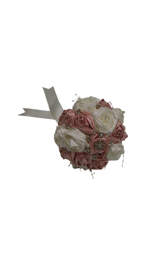 Blush Pink and Ivory Bridal Wedding Bouquet with Gold Brooch Bling Rhinestone Bouquet for Bride Bridesmaid Quinceanera Satin Dusty Rose Flower Bouquet Wedding Blush Pink and Ivory 8.7in