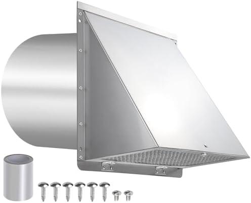 10 Inch Wall Vent Exhaust Vent Cover,Hooded Wall Vent with Screen and Damper,Outdoor Wall Exhaust Vent Cap Exterior Air Vent Cover for Kitchen Range Hood HVAC Duct Dryer Ventilation, Stainless Steel
