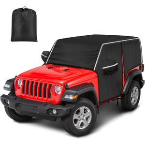 Waterproof Cab Covers Fit for Wrangler 2007-2025 JK JL 2 Door, Scratchproof Inner Cotton Car Cover with Driver Door Zipper Windproof Straps All Weather UV Protection