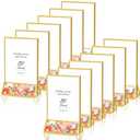 PPHSisy 5x7 Acrylic Sign Holder Gold Picture Frame Plastic Stands for Display Double Sided Clear Paper Holder Ideal for Table Top Wedding Sign Table Numbers Flyer Holder QR Code, 12 Packs