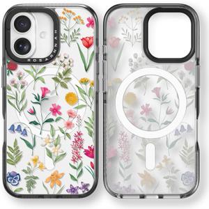 Rosarnnah for iPhone 17 Case Cute - Compatible with Magsafe - Durable Shockproof 6.6 ft Drop Impact Phone Case - Funny Nature Flower Design (6.3") Black