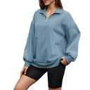 Aomice Women's Half Zip Denim Sweatshirts Fashion Long Sleeve Shirt Jean Pullover Hoodies Blue M (Blue, M)