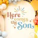 Here Comes The Son Baby Shower Decor - Here Comes The Son Decal Sign, Baby Shower Sign for Backdrop, Backdrop Letters for Arch, 1St Party Banner Supplies for Boy (Color) (Yellow, Pink)
