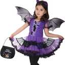 Girls Bat Costume Halloween Vampire Cosplay Costume Set for Kids (Small)
