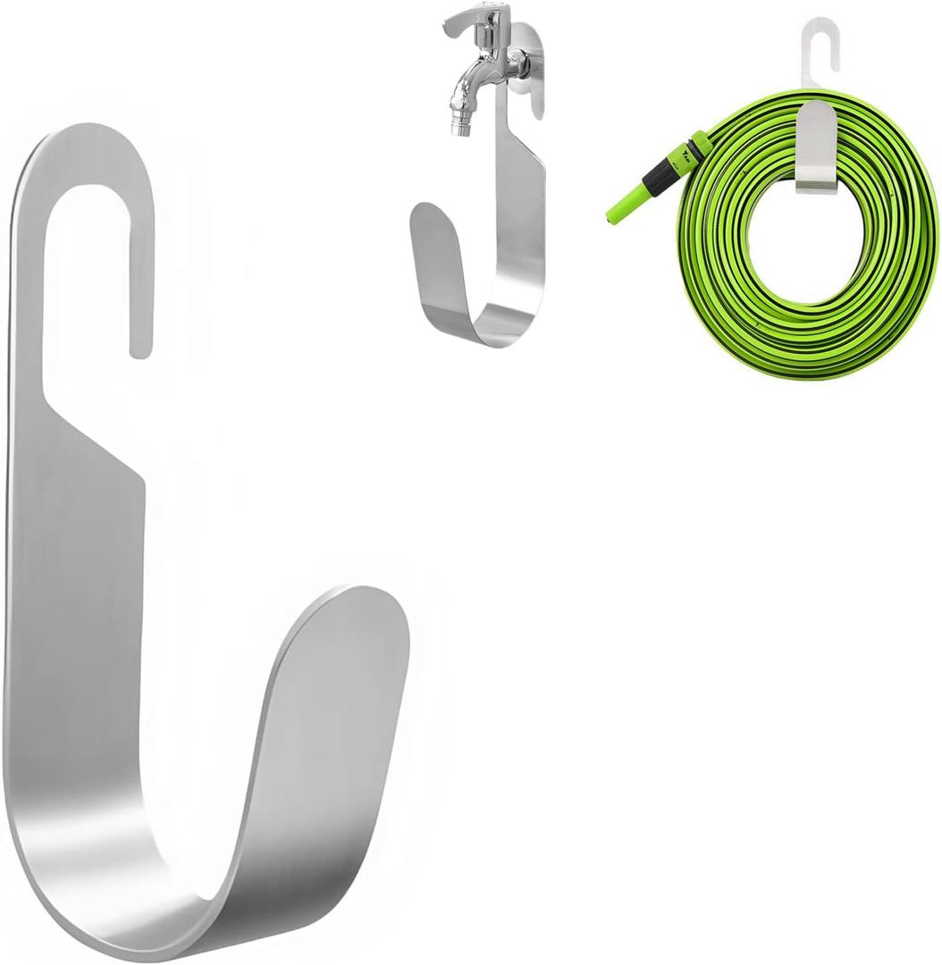 Garden Hose Holder, Heavy Duty Stainless Steel Hose Hanger, Water Hose Holders for Outdoor, Sturdy Hose Hook for Garden Hose, Expandable, Hose Reel, Water Hose, Hose Storage(1pc Silver)