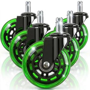 3" Office Chair Wheels for Casters Replacement Set of 5 - Office Caster Wheels for Carpet,Computer Chair Wheels,Smooth & Mute for Hardwood Floors and Mats. (Green Transparent)