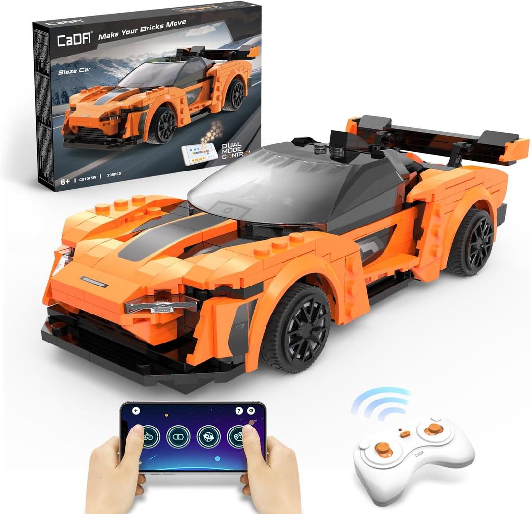 CaDA STEM Building Toys for 6 8 9 10+ Year Old Boys, Remote Control Car Blocks Kits with Programmable APP, Sports RC Building Toys, 295 Pcs Model Car Birthday for Kids Age 8+ (Blaze)