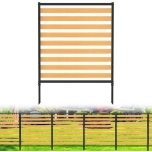 Air Conditioner Fence1 Panel, Privacy Fence Screen 54.5" H 39.4" W No-Dig Metal Wood Outdoor Pool Equipment Enclosure with Metal Stake, AC Unit Cover, Trash Bin Hider for Garden & Backyard