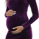 Long Sleeve Velvet Turtleneck Maternity Bodycon Dress, Fall Pregnancy Dress for Casual Wear, Baby Shower, Photoshoot (X-Large, Purple)