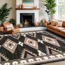 Tijuboni Western Rugs for Living Room Non Slip, Southwestern Area Rugs for Dining Room Kitchen Bedroom Nursery, Washable Rubber Backing, 8x10 Aztec Black-White-Brown