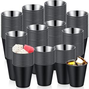 Lallisa 100 Pcs 2 oz Stainless Steel Shot Glasses Metal Cups Small Unbreakable Shot Glass for Espresso Whiskey Bar Home Restaurant Camping Barware Gift (Black)