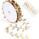 Gold Leaf Ribbon, 22 Yards Artificial Gold Leaves Trim Ribbon Garland for DIY Crafts Gift Wrapping Party Wedding Cake Home Baby Shower Hair Clothes Decorations