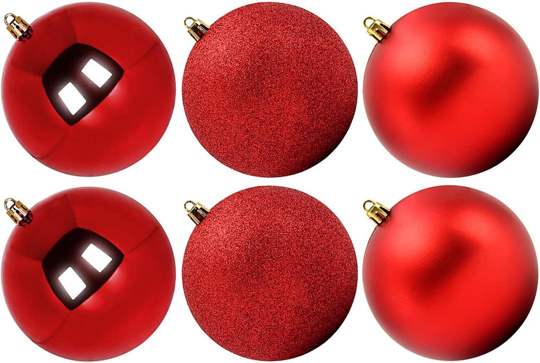 Benjia Extra Large Size Outdoor Christmas Ornaments, Oversized Huge Big Shatterproof Xmas Christmas Plastic Balls for Outside Lawn Yard Tree Hanging Decorations (4"/100mm, Red, 6 Packs)
