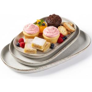 AmorArc Ceramic Serving Platters, Reactive handcrafted Oval Plates for Entertaining, Stoneware Kitchen Dishes for Dinner, Fruit, Salad, Turkey,Party. Microwave & Dishwasher Safe, Set of 3, Stone Stalactites