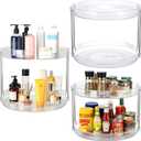3 Pack 2 Tier Turntable Organizer, 9.6 Inch Clear Rotating Spice Rack for Cabinet, Kitchen, Pantry & Bathroom Countertop, Stackable Rotating Organizer for Medicine, Makeup & Condiments