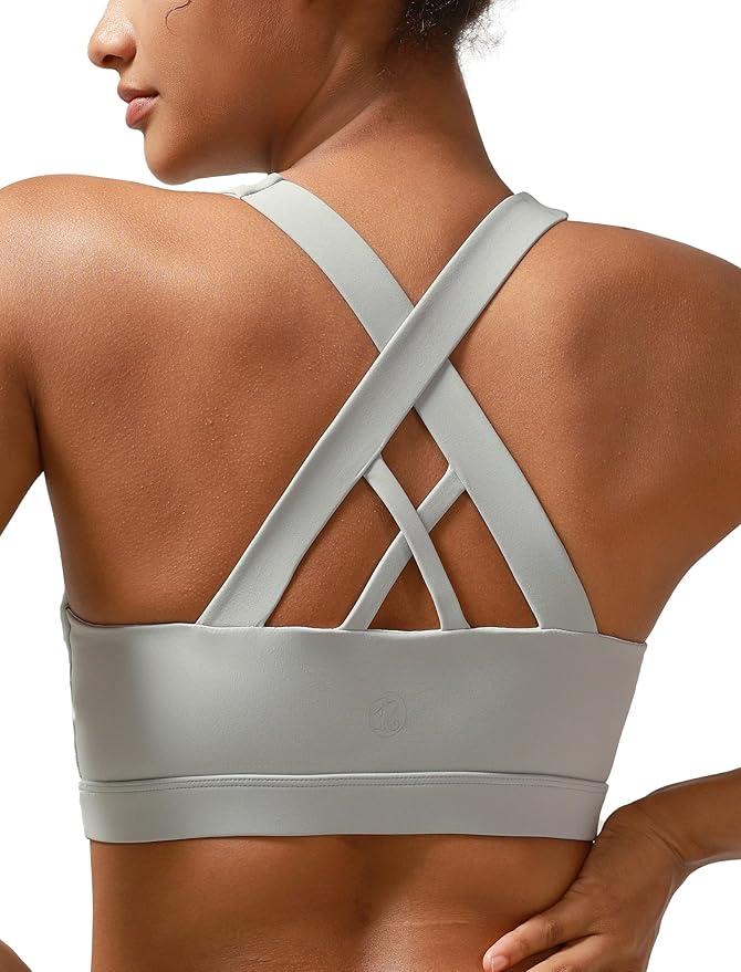 RUNNING GIRL Sports Bra for Women, Criss-Cross Back Padded Strappy Sports Bras Medium Support Yoga Bra with Removable Cups, Large 