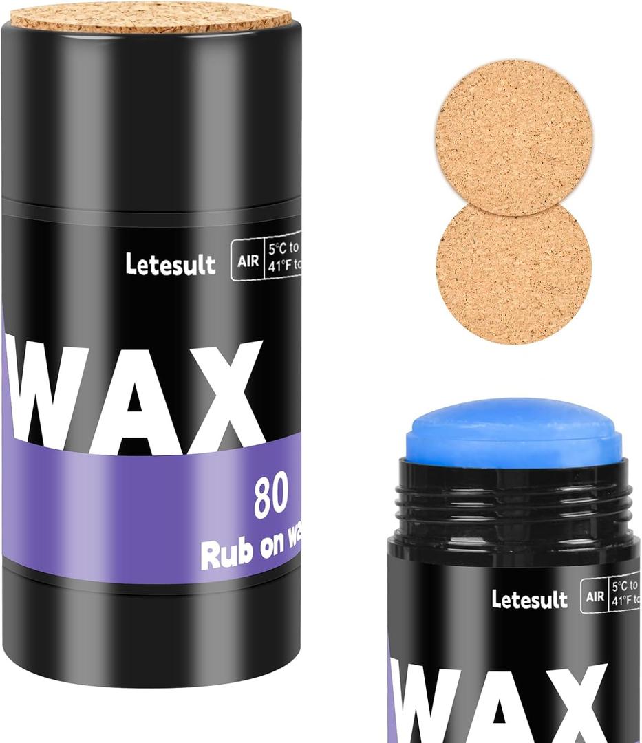 80G Rub On Ski Snowboard Wax, Universal Temperature Wax with 3PCS Easy Cork Applicator, Rub on Quick Waxing Kit for Outdoors Ski Snowboard Accessories