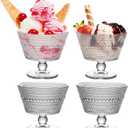 4PCS Glass Dessert Bowls, 9 oz Crystal Glass Ice Cream Bowls Cups - Perfect for Dessert, Sundae, Ice Cream, Fruit, Salad, Snack, Cocktail, Condiment, Trifle (4)