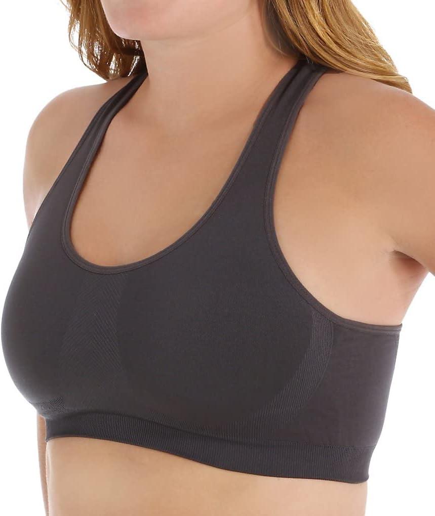 Jockey womens Mid Impact Removable Cup Seamless Sports Bra (Gray, M)