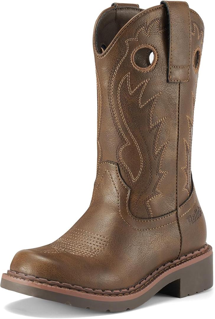Rollda Boys Cowboy Boots Kids Western Boots Square Toe Girls Cowgirl Boots for Toddler/ Little Kid/ Big Kid, Brown, Size 3