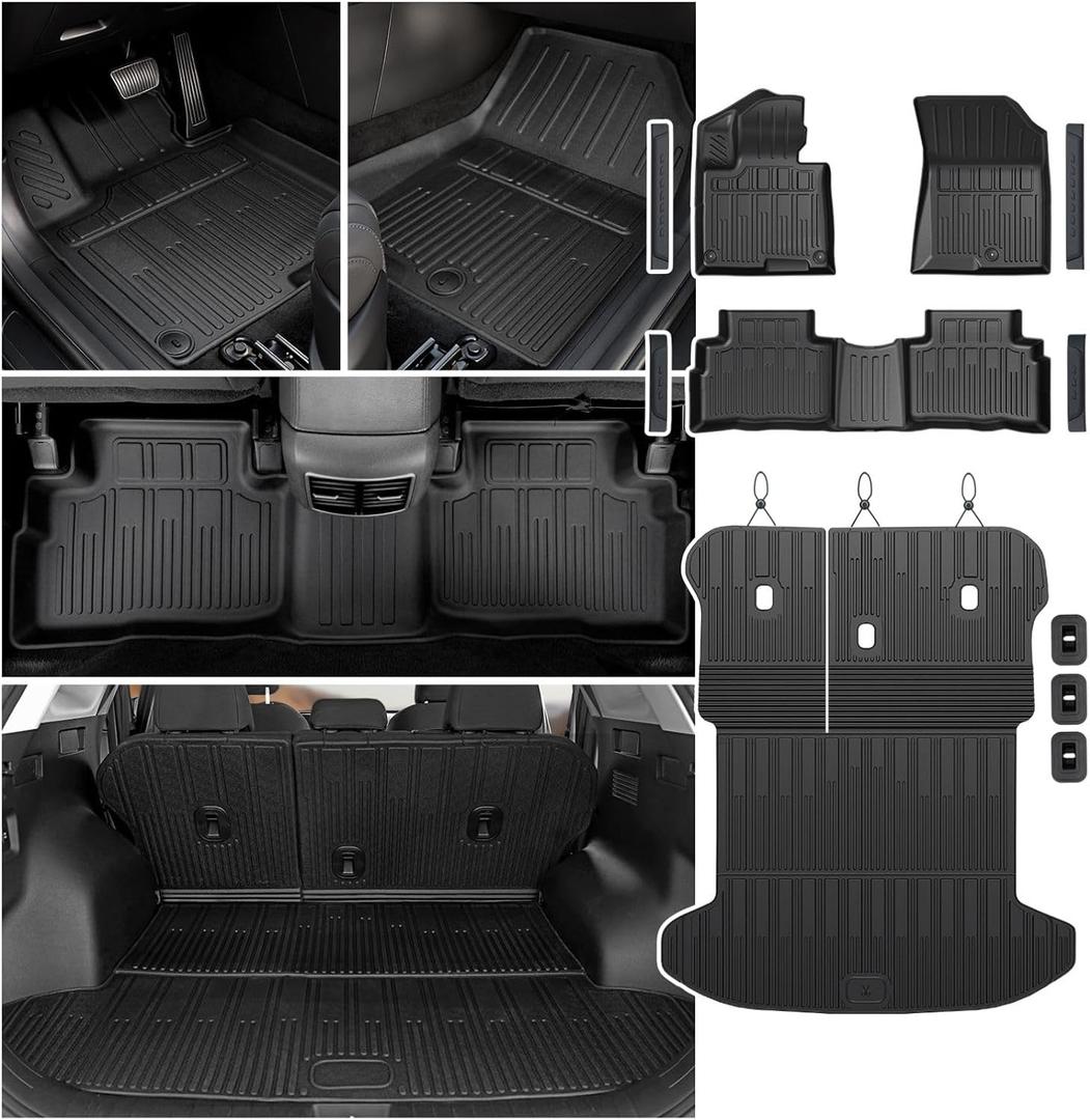 Floor Mats for Kia Sportage Hybrid 2026 2025 2024 2023(Not Fit PHEV & Gas), All Weather TPE Trunk Mat Cargo Liner with Backrest Mats & Door Sill Guards Car Mat Accessories