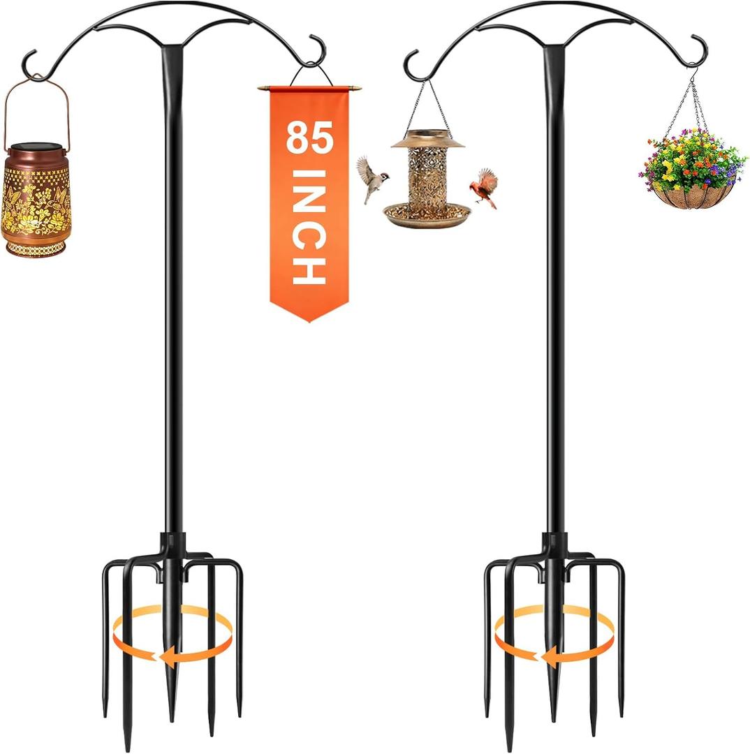 85 Inch Shepherds Hooks for Outdoor,Heavy Duty Shepherds Hooks for Outdoor with 5 Prong Base, Adjustable Stand Hanger for Garden Plant, Hummingbird Feeder, Lantern, Hanging Wedding Decor (2 Pack)