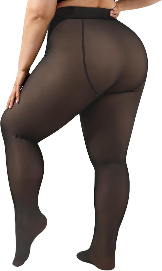 Justay 1 Pair Plus Size Fleece Lined Tights Women Winter Warm Thick Pantyhose Fake Translucent Thermal Leggings for Gifts