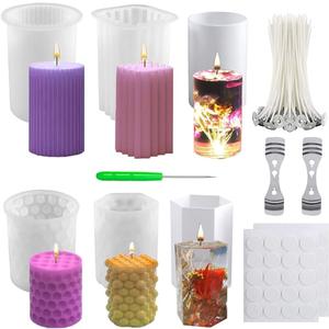 6Pcs Silicone Candle Molds Set for Candle Making, Bubble Pillar Candle Mold, 3D Hexagonal Cylinder Candle Mold, Silicone Mold for Soy Wax, Soap, DIY Scented Candle