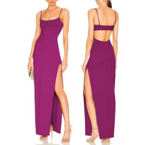 JLCNCUE Women's Sexy Backless Spaghetti Straps Square Neck Maxi Dress Thigh High Slit Bodycon Cocktail Party Dress 211 (Medium)