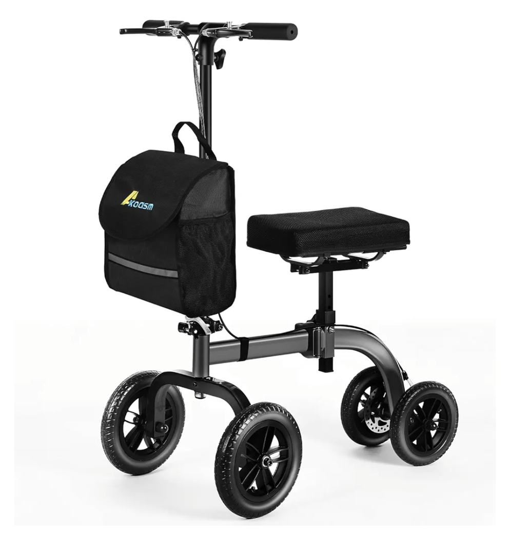 Collapsible All Terrain Knee Scooter for Adults for Foot Surgery, Adjustable Knee Walker Cart Scooters with Basket, Clearance Knee Crutchs Alternative for Broken Leg Ankle Injuries, Dual Brakes, Grey