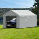 VEVOR Carport Replacement Canopy Cover Top + Side Wall 12 x 20 ft, Garage Tent Shelter Tarp Heavy-Duty Waterproof & UV Protected, Easy Installation with Ball Bungees,Grey (Frame Not Included)