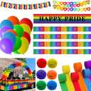 226 Pcs Rainbow Pride Parade Float Decorations Kit Gay Pride Pleated Decor | Paper Foil Fringe Curtains Tinsel Garland Streamer Love is Love Banner LGBTQ Balloon for Trailer Car Truck Golf Party Decor