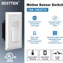 BESTTEN 5 Pack Motion Sensor Light Switch, PIR Vacancy & Occupancy, 800W 1/6 HP, 120/277V, Single Pole, Neutral Wire Required, Wallplate Included, UL Listed, White